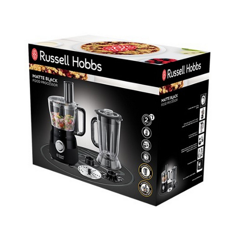 Кухонная машина Russell Hobbs Matte Black, 600Вт, чаша-пластик, корпус-пластик, насадок-9, черный