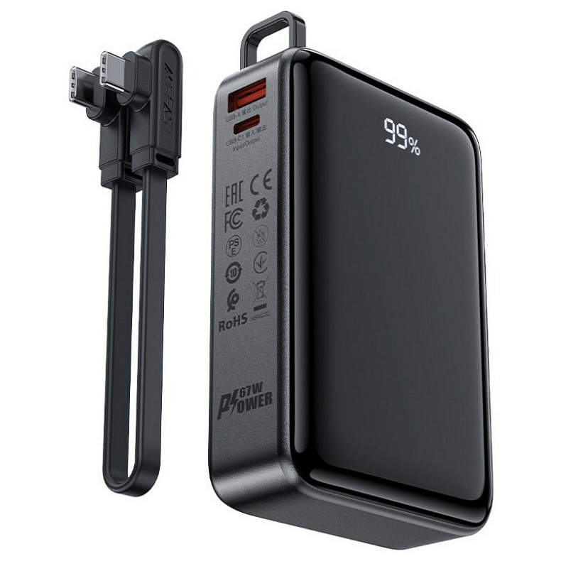 УМБ Acefast 20000mAh 67W PD3.0 20В/3.35A Type-C, USB-A, с cable, Li-ion M4 Black