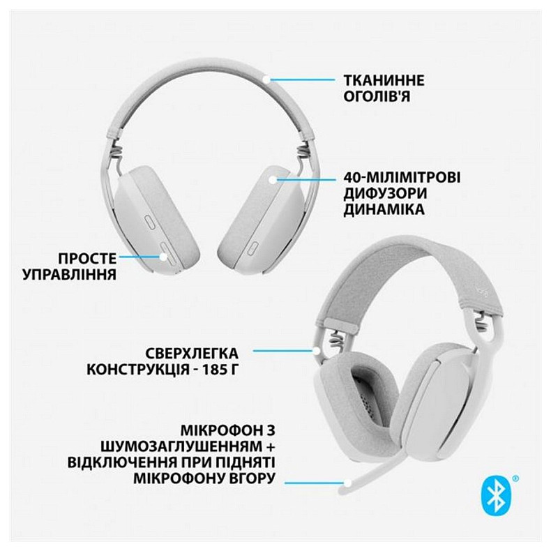 Bluetooth-гарнітура Logitech Zone Vibe 100 Wireless OffWhite (981-001219)