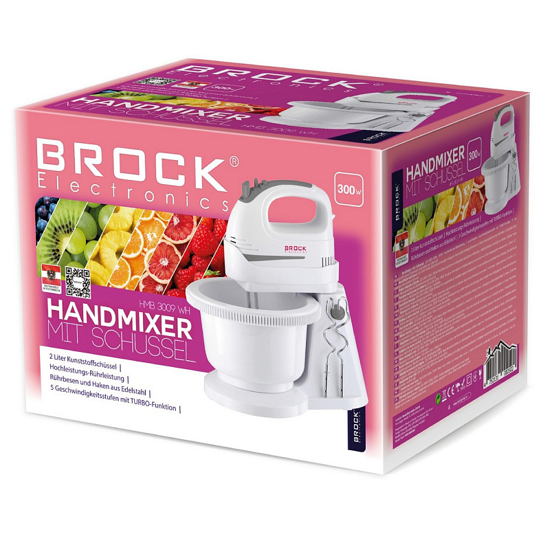 Миксер BROCK HMB 3009 WH стационарный 300Вт/ 2л/ 5 скор./ турбо режим/ белый