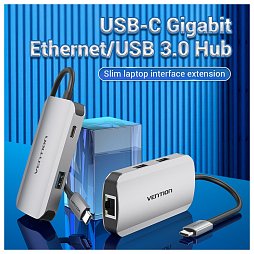 Хаб USB 3.1 Type-C -> 3хUSB 3.0/RJ45 Gigabit/PD 100W 5-in-1 Vention