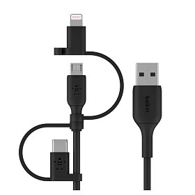Кабель Belkin USB-A > Lightning/USB-С/microUSB, 1м, чорний