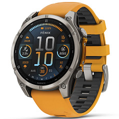 Спортивные часы GARMIN Fenix 8 47mm AMOLED Sapphire Graphite DLC Titanium with Spark Orange Silicone Band